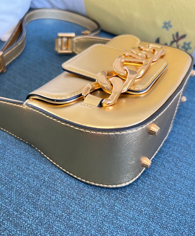 Valentino Vlogo Chain Small Laminated Nappa Shoulder Bag